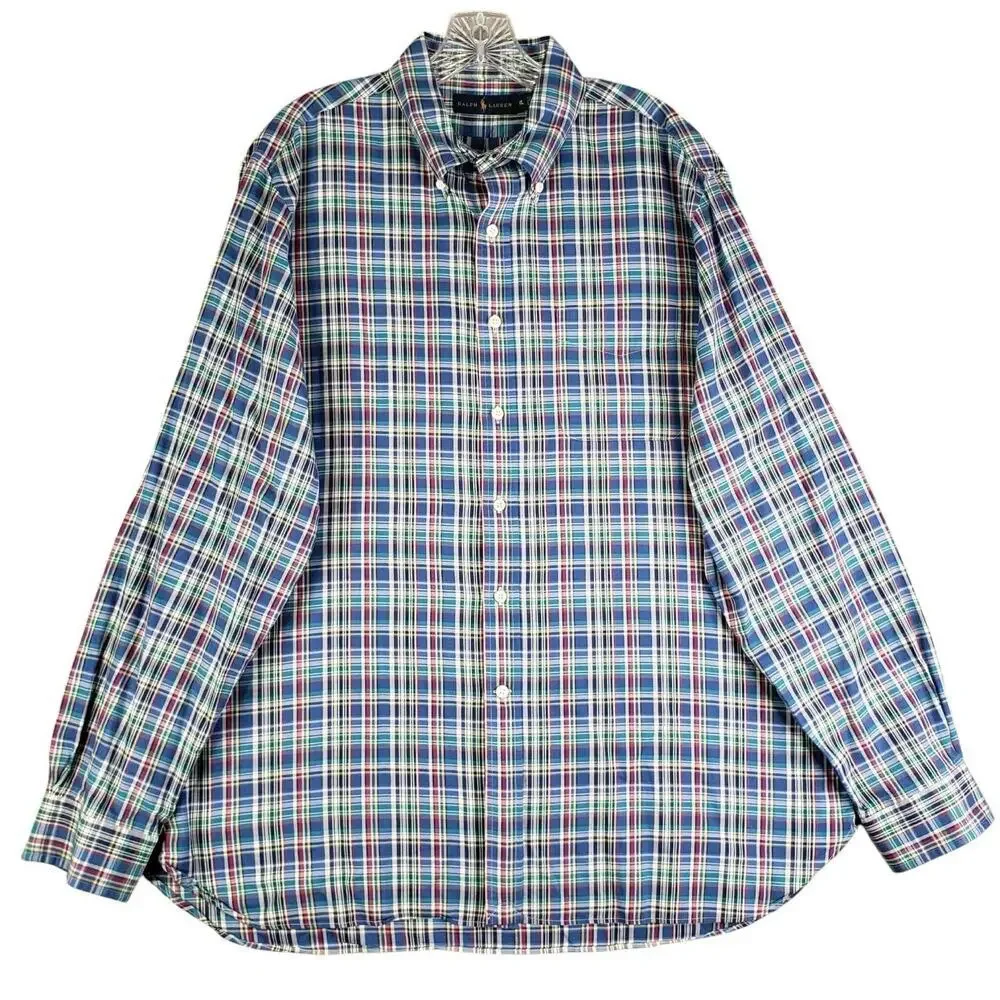 Polo Ralph Lauren Shirt Oxford Men's XL Blue Multicolor Plaid LS Button Down